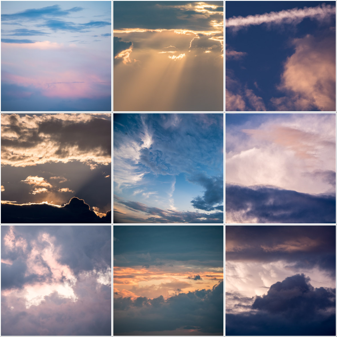 Koláž mraků - před bouřkou a po bouřce