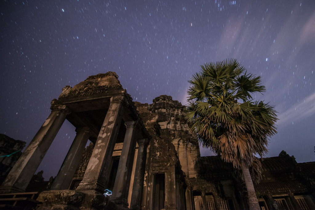 Angkor Vat, Angkor Thom, Kambodža, chrám, noční, nightsky, hvězdy, noc