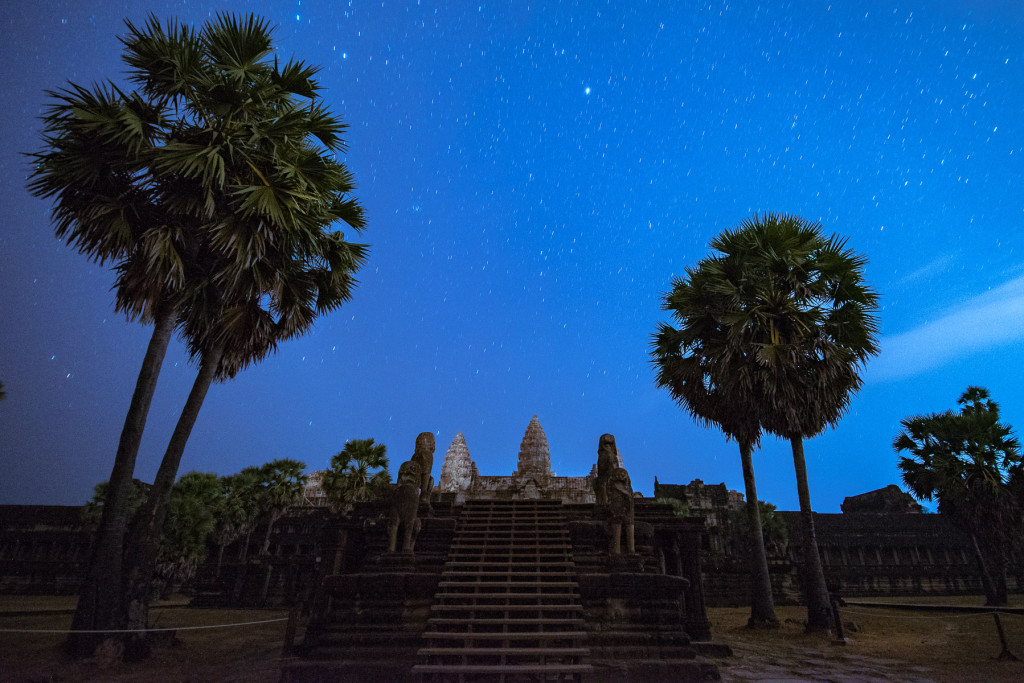 Angkor Vat, Angkor Thom, Kambodža, chrám, noční, nightsky, hvězdy, noc
