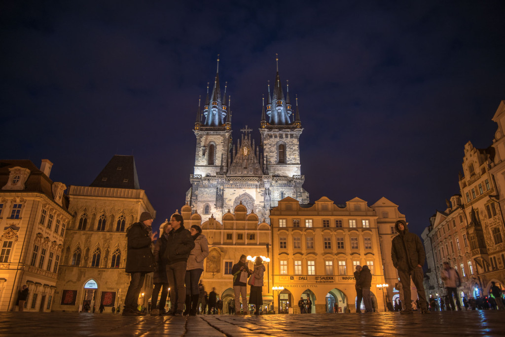 Praha, noční, centrum, Staroměstské náměstí