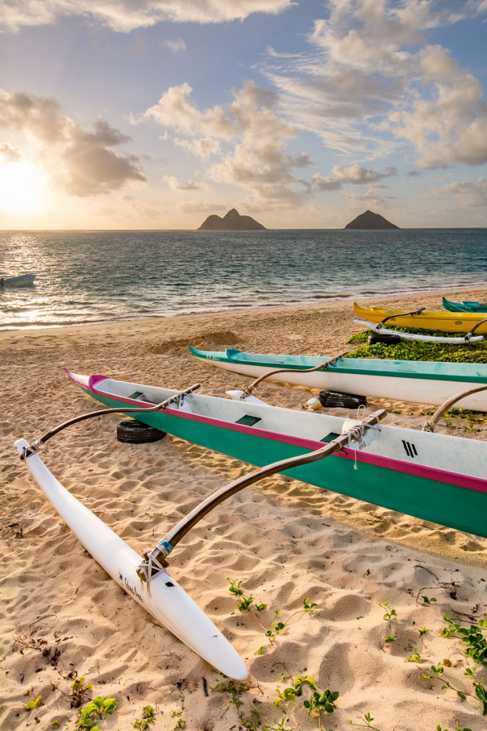 Lanikai beach, pláž, Hawaii, Oahu, Havajské ostrovy, moře, východ slunce, sunrise